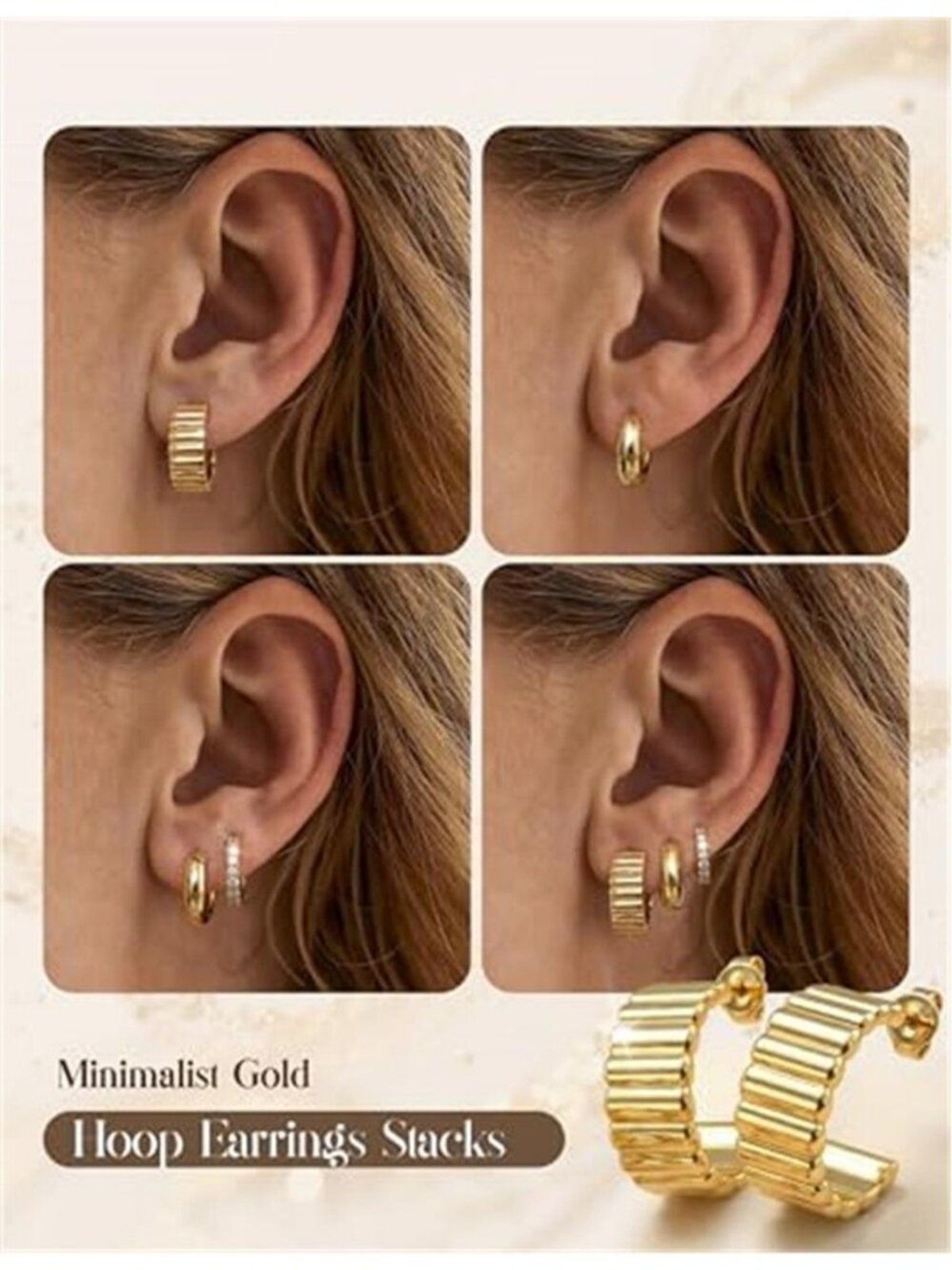 3 Pairs 14K Gold Plated Hoop Earrings Stacks for Women Hypoallergenic Huggie