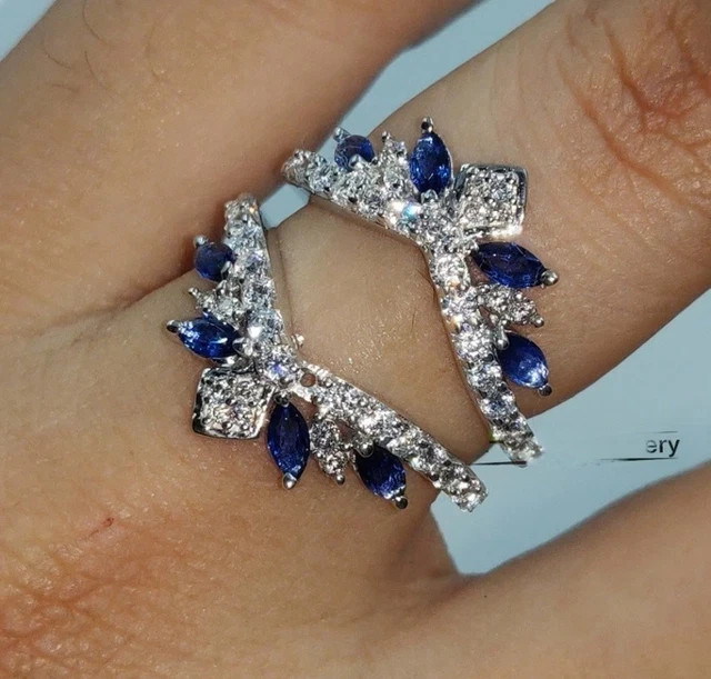 2Ct Round Cut Lab-Created Sapphire Diamond Enhancer Ring 14K White Gold Plated