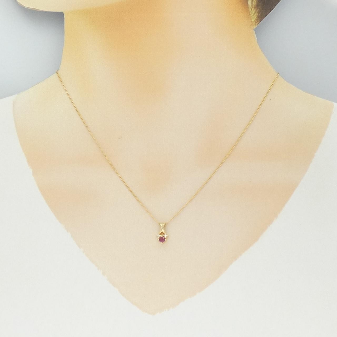 Authentic 18K Yellow Gold Ruby Necklace #230-000-293-8676