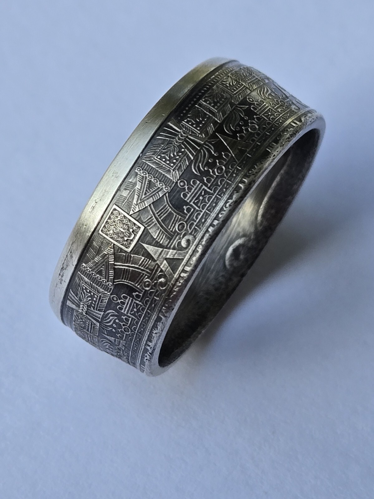 Aztec Calender .999 Pure Silver COIN RING Azteca Mayan Sz 8-14 Stars & Celestial