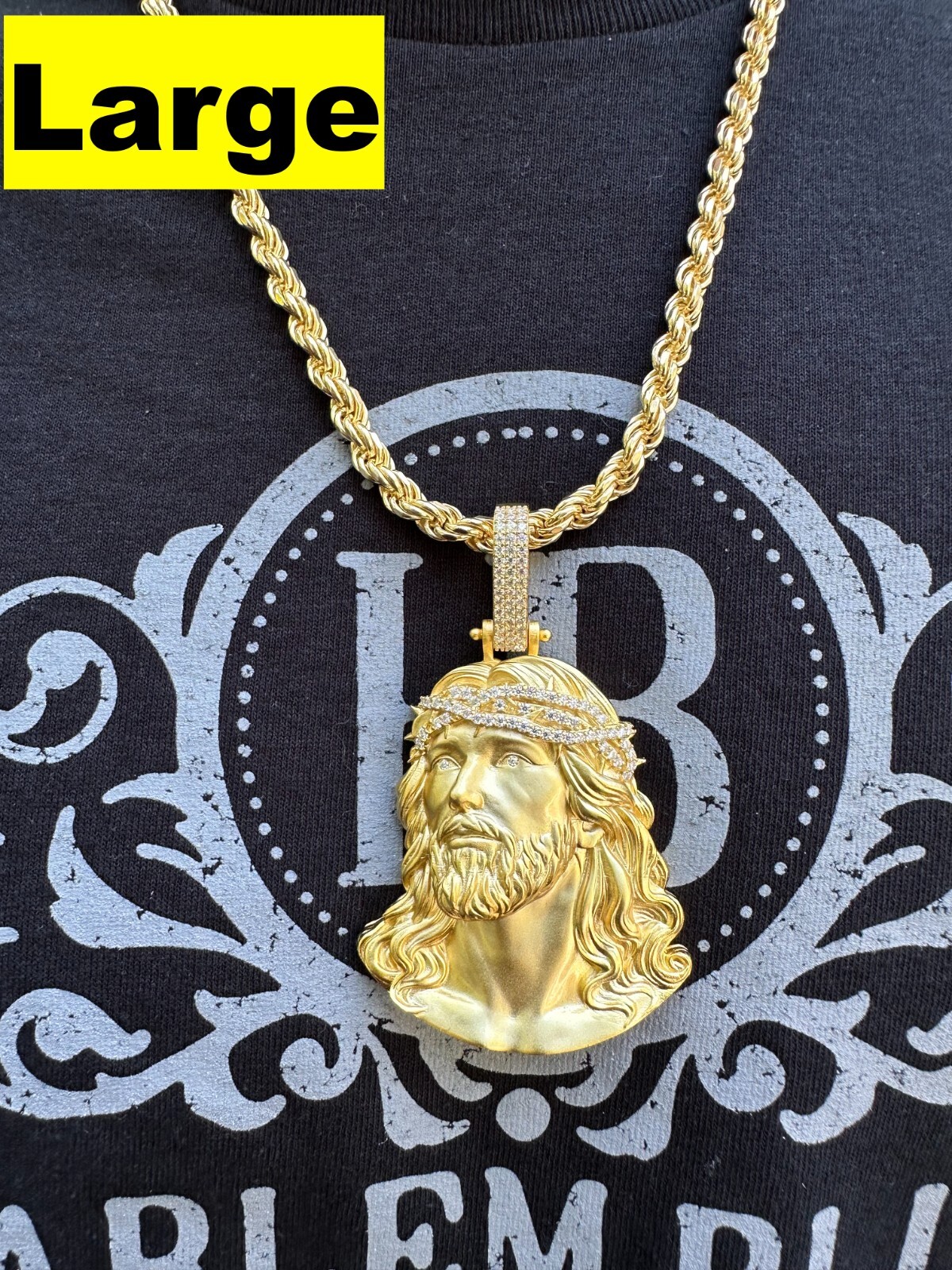Solid 925 Silver 14k Gold Vermeil MOISSANITE Jesus Piece Iced Pendant Necklace
