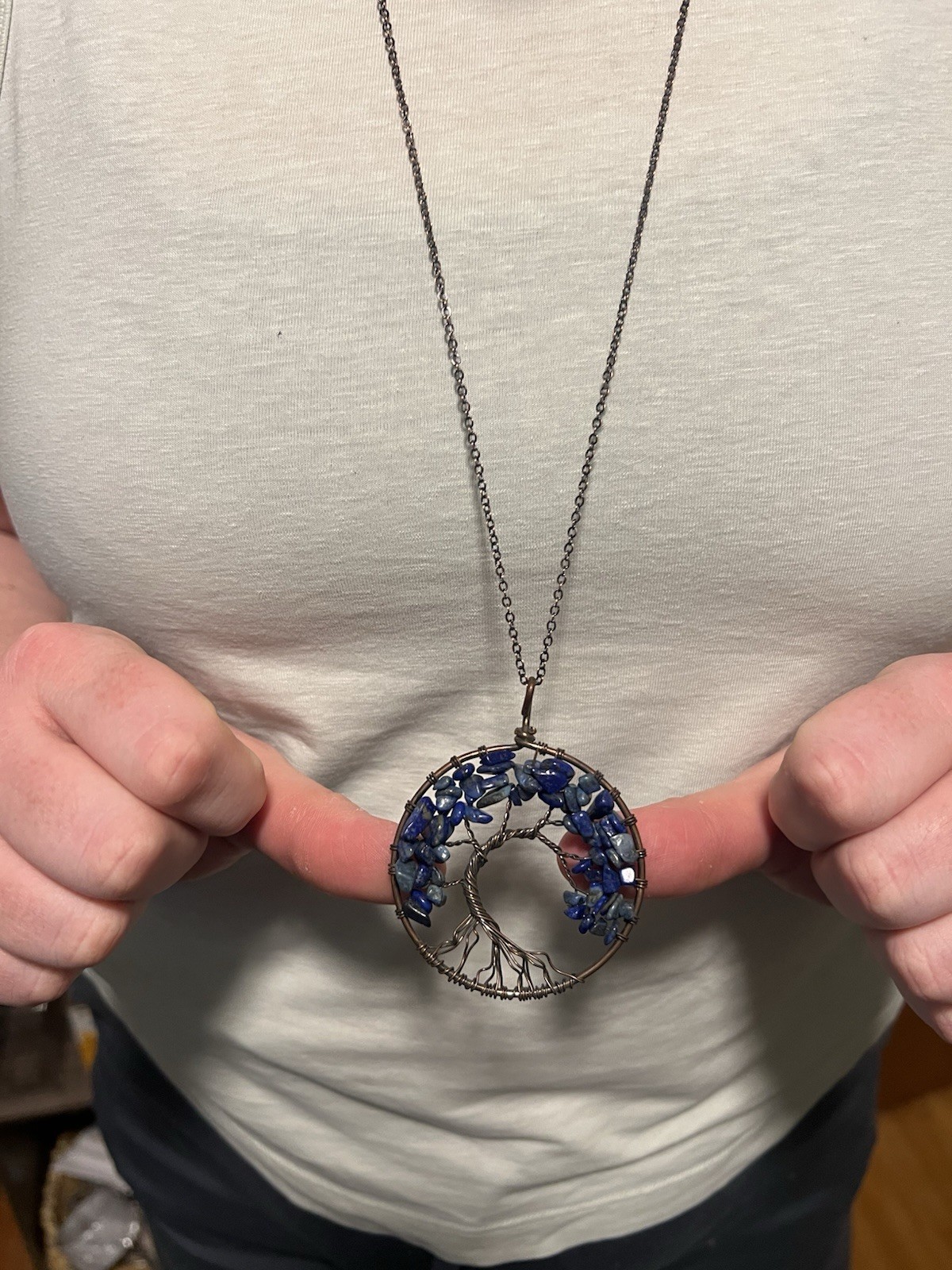 Blue Tree of Life Wire Wrapped Gemstone Necklace