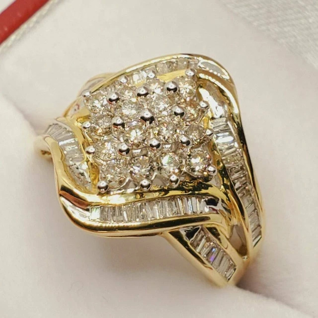 2Ct Round Lab Created Diamond Cluster Engagement Ring 14K Yellow Gold Plated