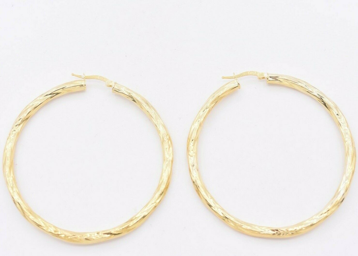 2 3/8″ 60mm Twisted Diamond Cut Hoop Earrings 14K Yellow Gold-Plated Silver