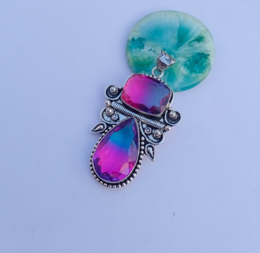 Beautiful Bi-Color Gemstone Pendant | 925 Silver pendant Jewelry