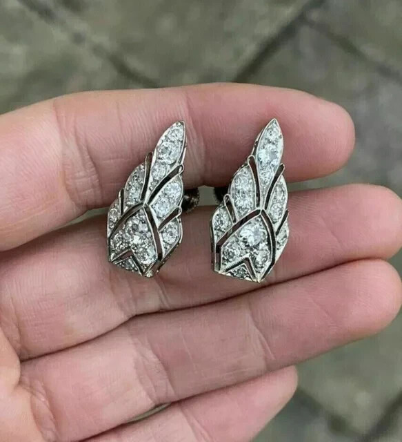 Art Deco Round Cut Lab Created Diamond Engagement 14K White Gold Plated Earrings