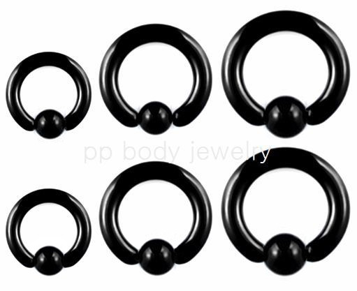 PAIR Black Anodized Surgical Steel Captive Bead Ring Earrings & Septum 12G to 2G