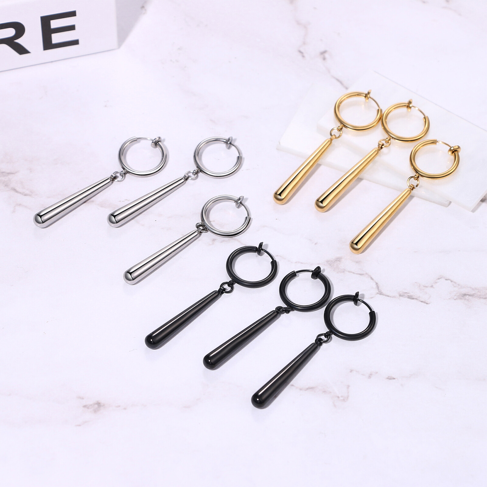 3 Piece Zoro Stainless Steel Anime Cosplay Lover Long Bar Dangle Clip-on Earring