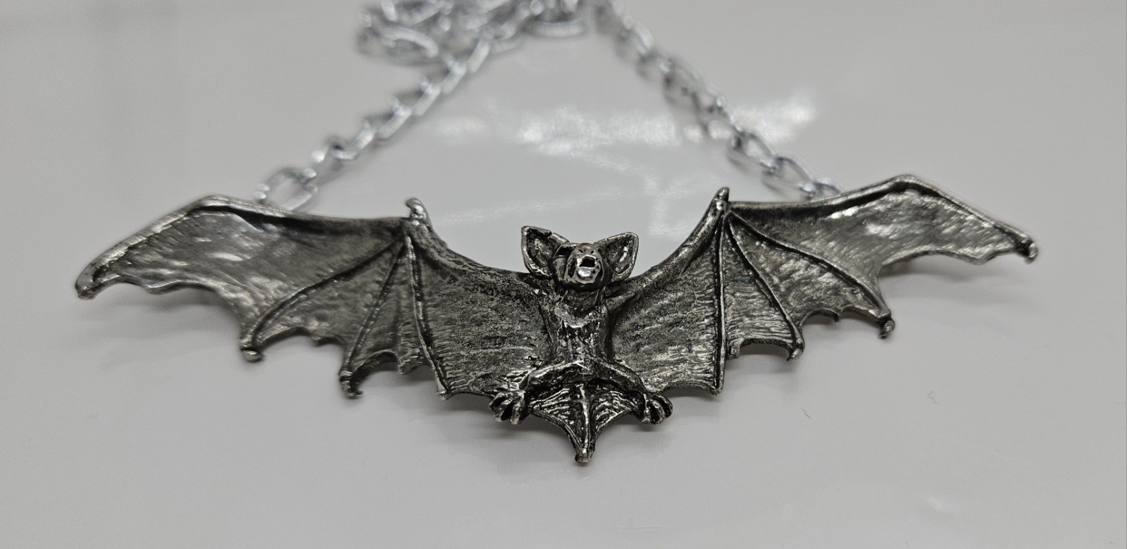 Vintage Bat Pendant Necklace Gothic The Alchemy Carta 1992 England 24″