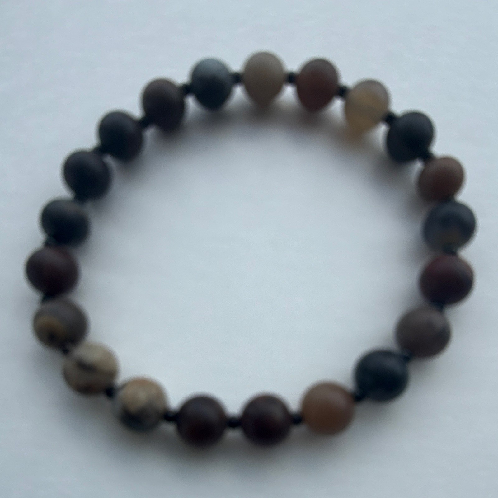 Petrified wood 6 mm and hematite spacers 6 1/2 inch but we can make it to any si