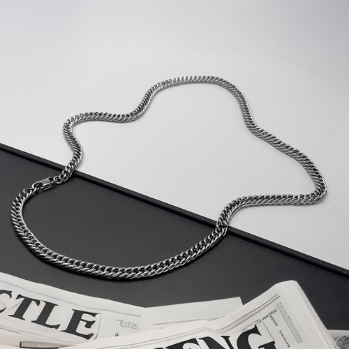 Pure Titanium Necklace with Double Woven Whip Chain Polished Anti Allergic 7mm