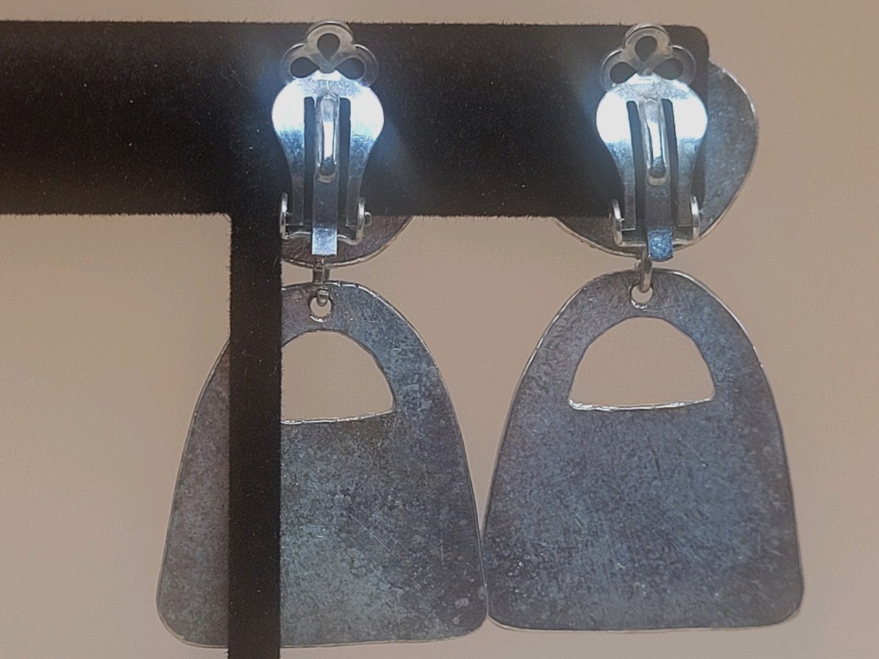 Vintage Southwestern Native American Petroglyph Pewter Clip-on Drop Earrings