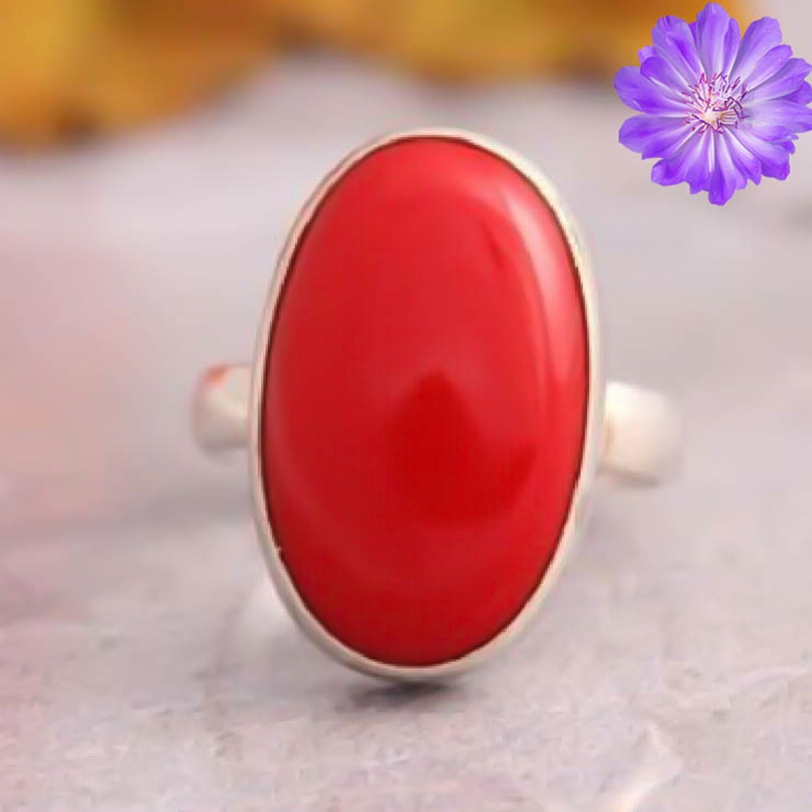 Red Coral Gemstone 925 Sterling Silver Handmade Jewelry Ring Gift For Her