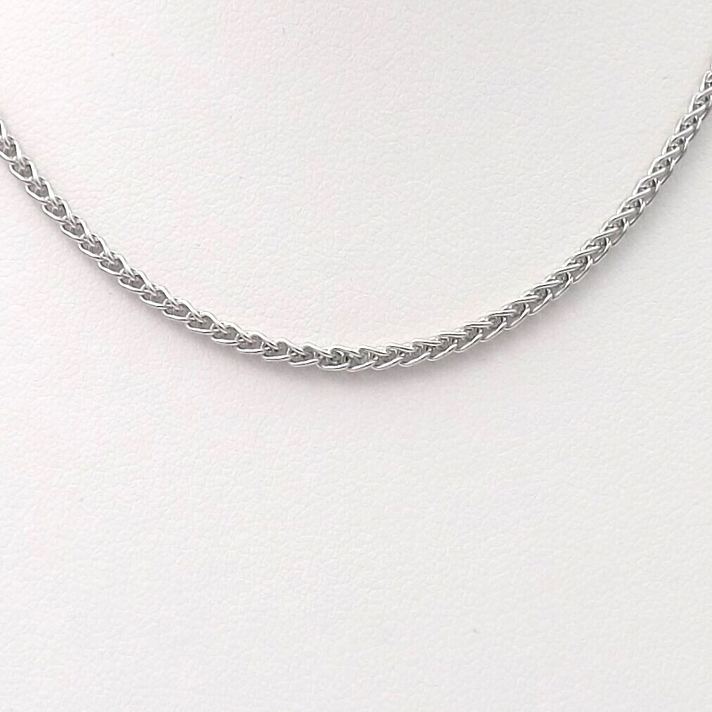 14k White Gold Round Wheat Link Pendant Chain Necklace 18in 7gr 2mm New