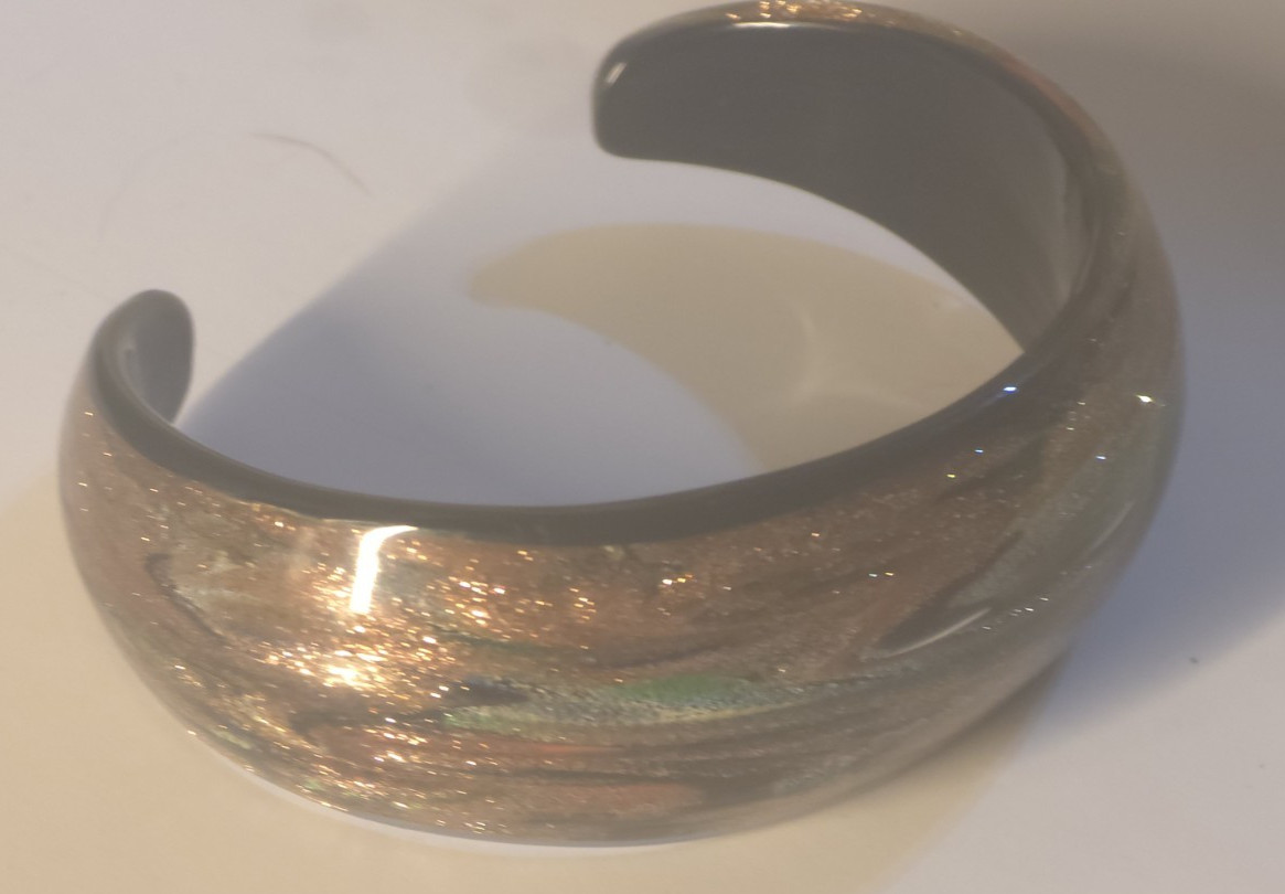 Vintage Black & Multi color Glitter ART GLASS 6.5″ Bracelet