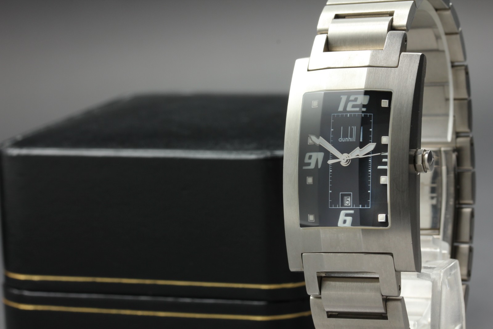 Dunhill Dunhillion 8027 Black Dial 25mm Date Quartz Mens Watch NEAR MINT w/ Box