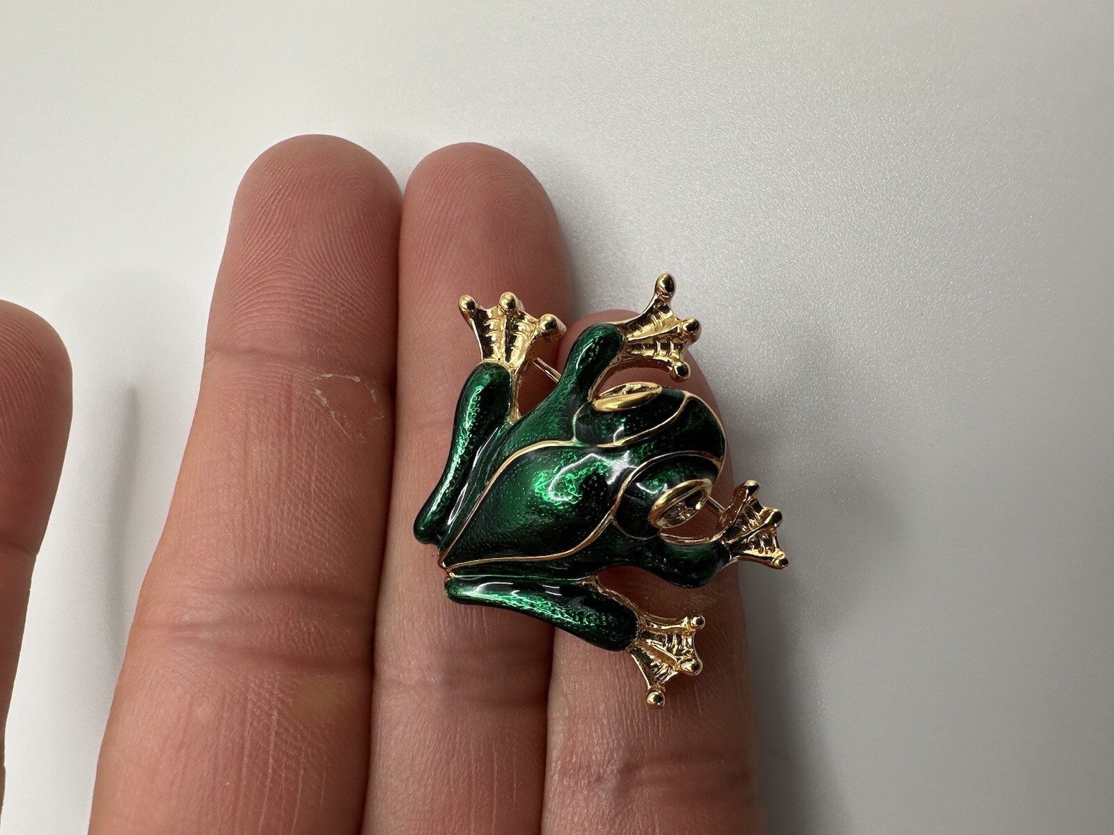 Vintage Gold Blue Green Enamel Frog Brooch By D’Orlan 3.6cm JB10