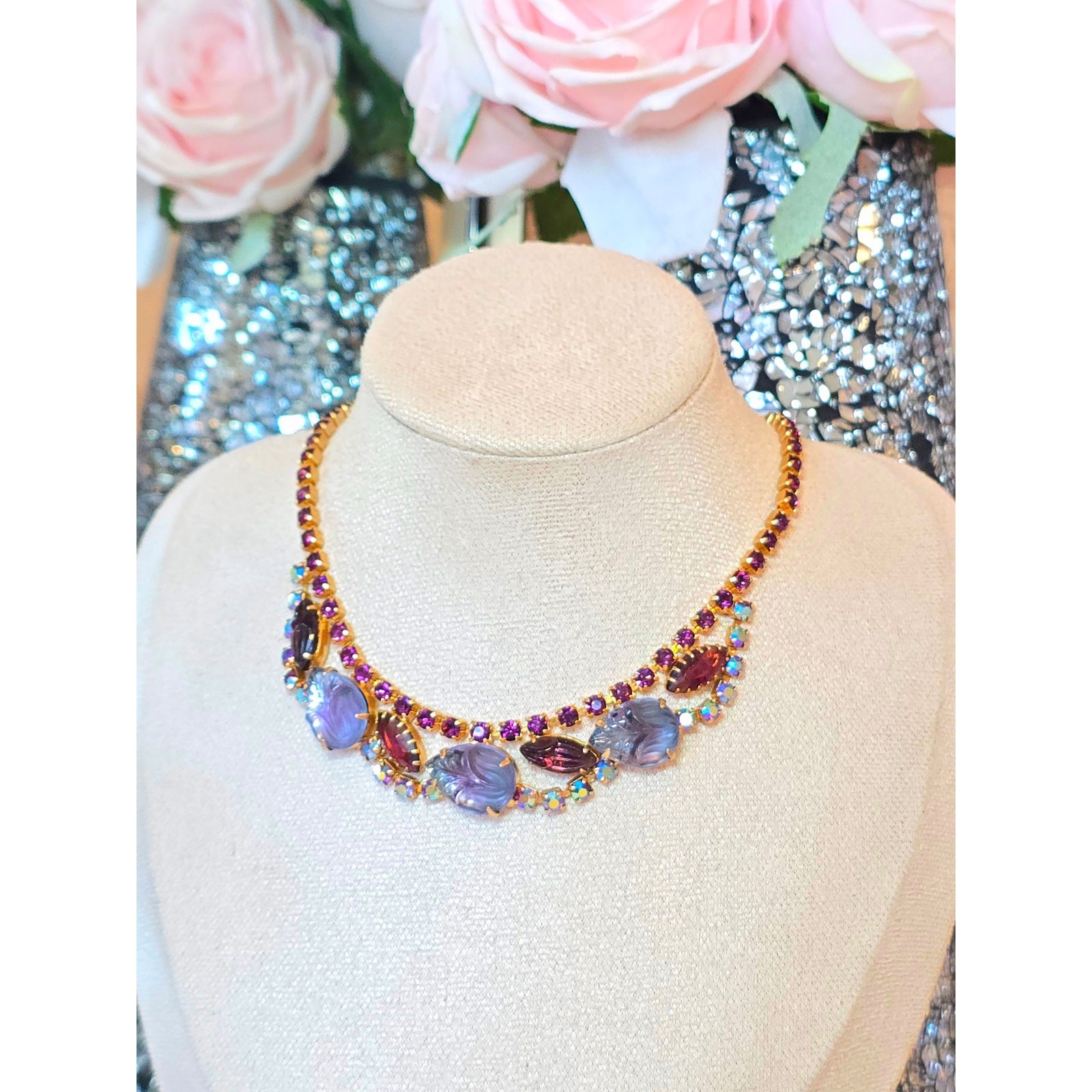 Florenza Unsigned Purple and Lavander Rhinestones Chocker.