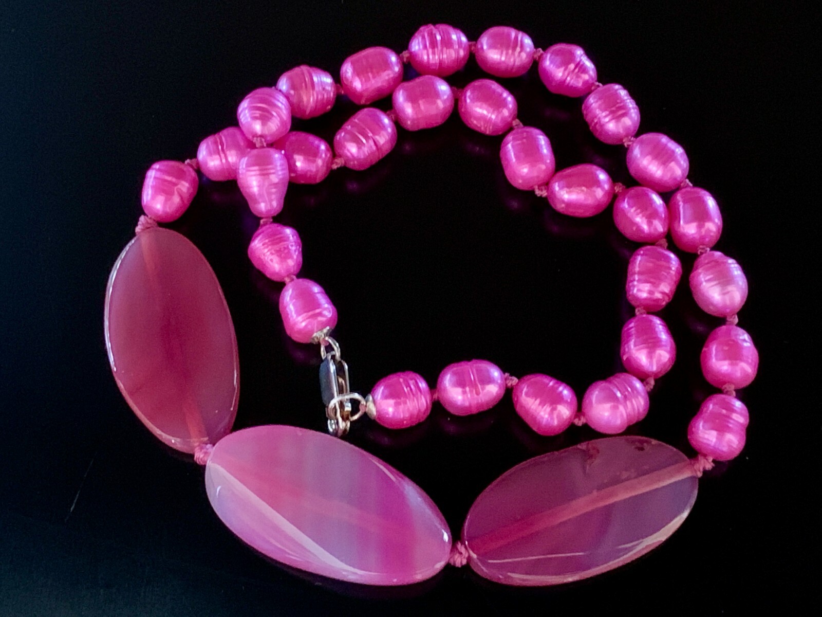 Pink Pearl Agate & Sterling Silver Necklace Strand 19 1/2 ” NEW 49.53cm Estate