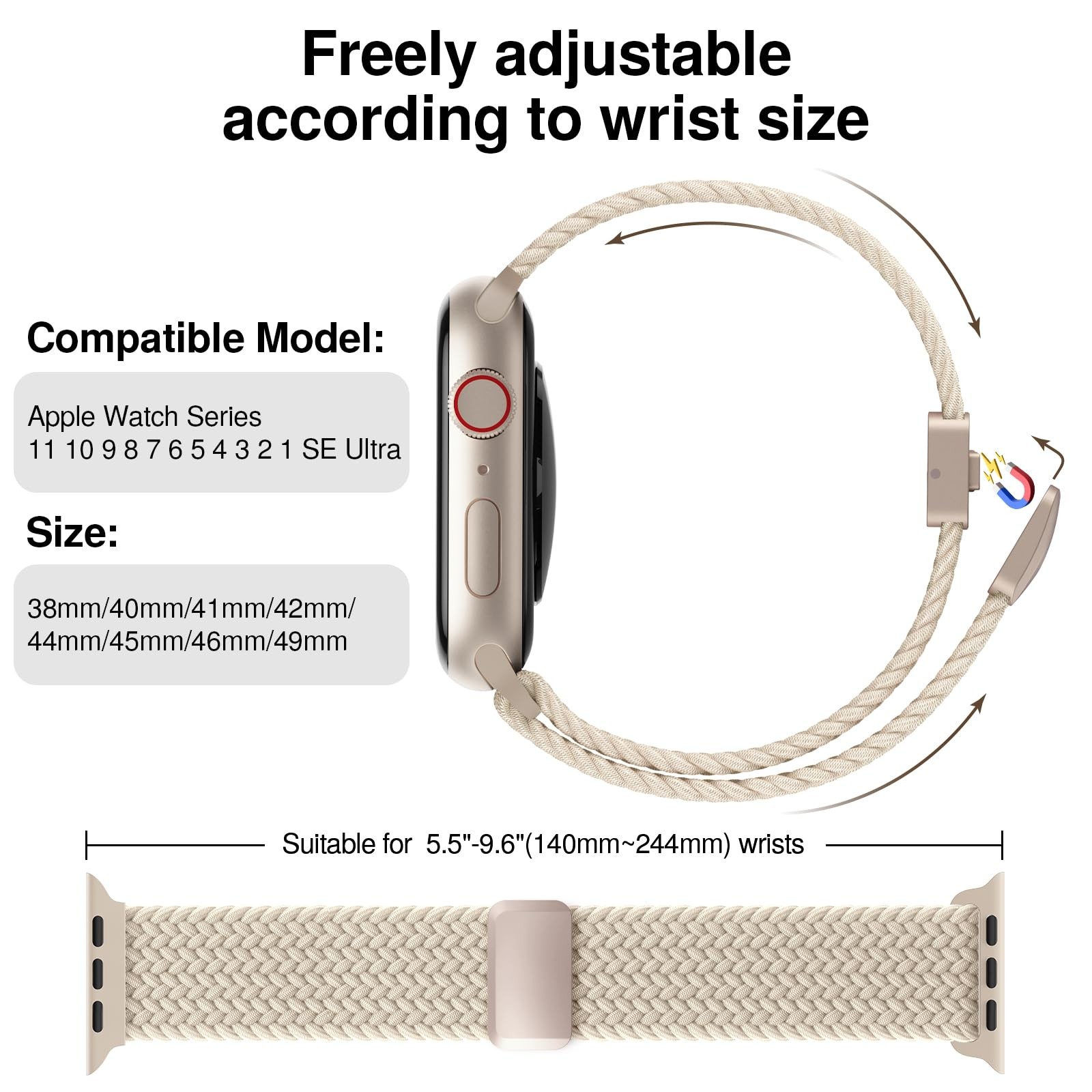 Braided Stretchy Band Compatible with Apple Watch Bands 38mm 40mm 41mm 42mm 44mm