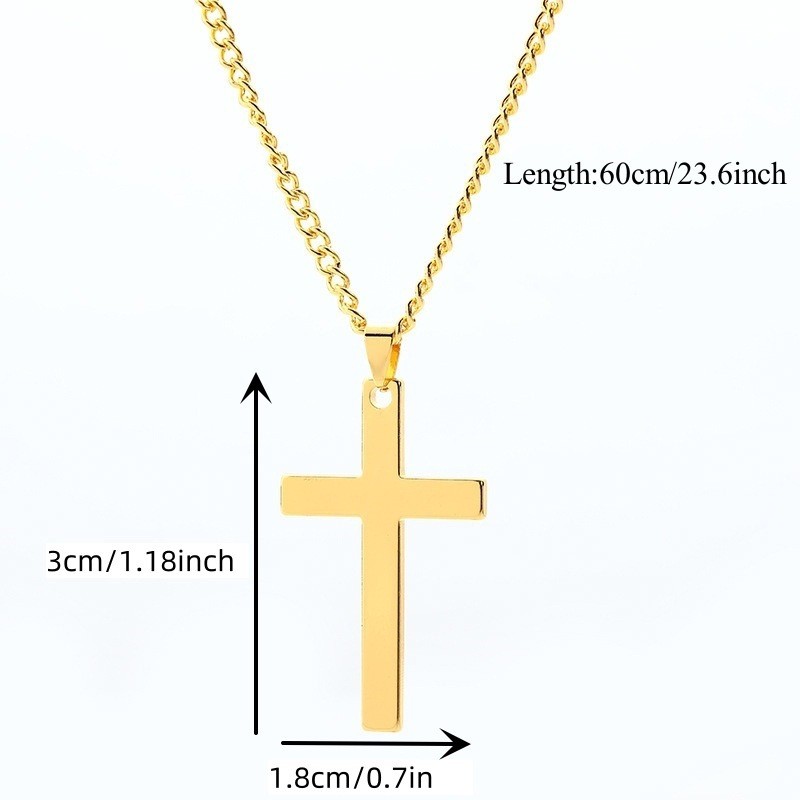 Fashion Polished Jewelry Men Women Stainless Steel Silver Smooth Cross Necklace