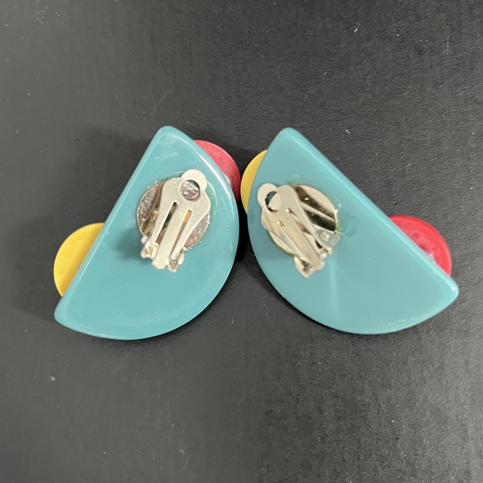 Memphis Design Style Earrings Acrylic Clip On Post Modern Geometric Green Red