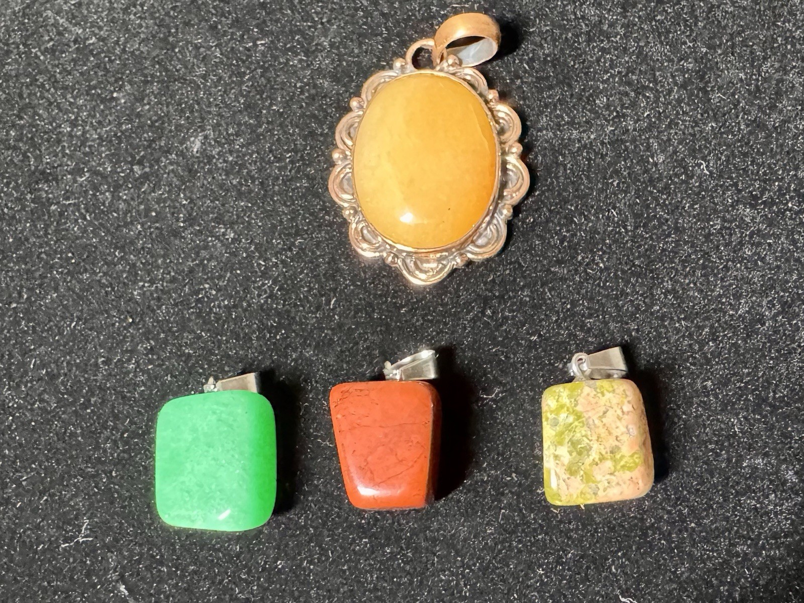 Lot of 4 Natural Stone Gemstone Pendants Mixed Unidentified Cabochon Jewelry