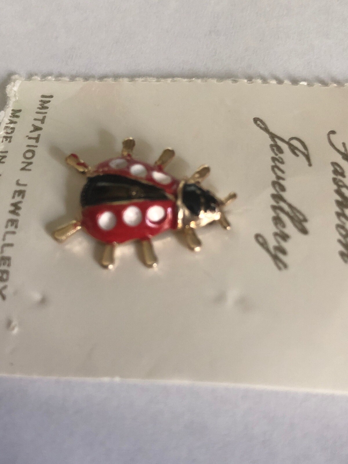 Black ,Red and White Lady Bug Pin Beetle Brooch Pin Gold Legs