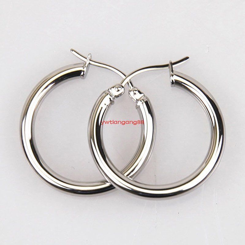 Polished Stainless Steel Round Circle Large Hoop Loops Earrings Silver Color