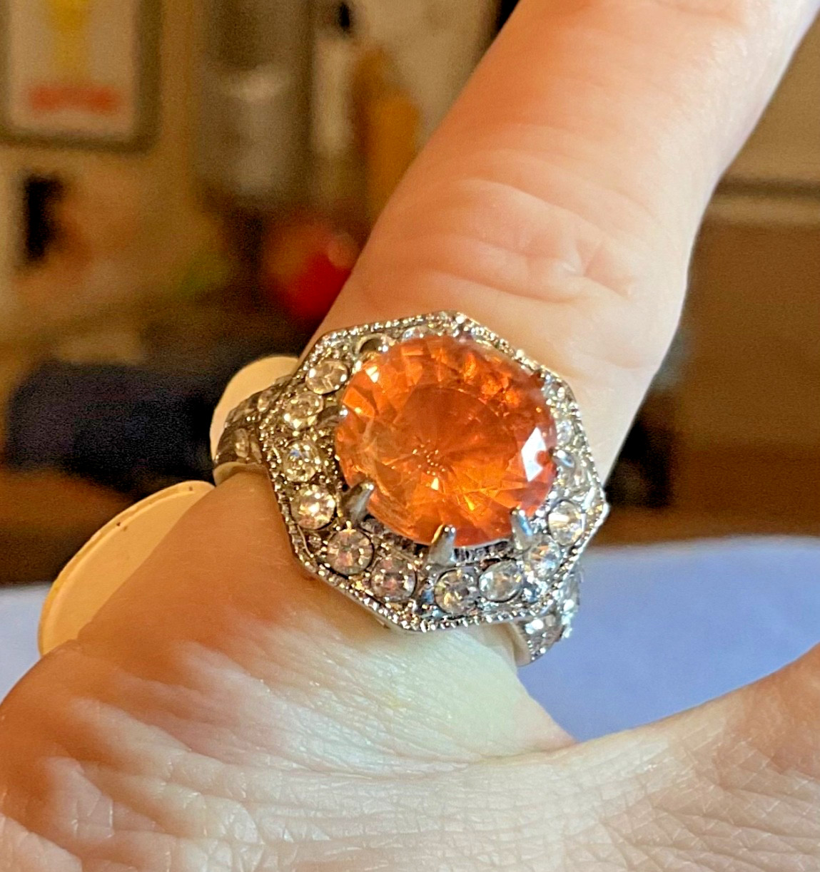 Spessartine Garnet Ring White Gold Plated Renaissance Sz 5.25 NEW FREE SHIPPING
