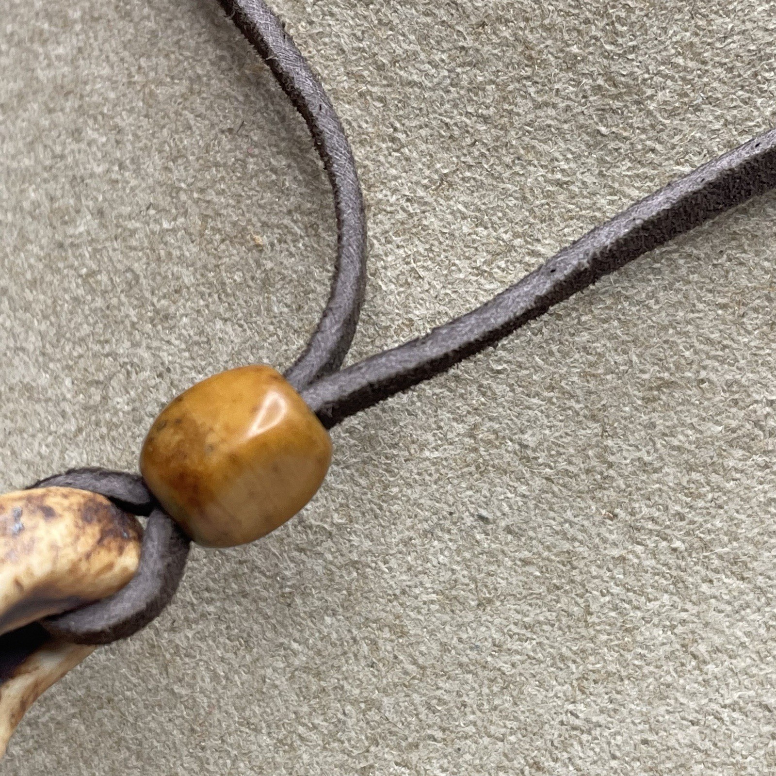 1970s Vintage Cermic Charm necklace Stone Bead Leather Cord Approx 24” Handmade