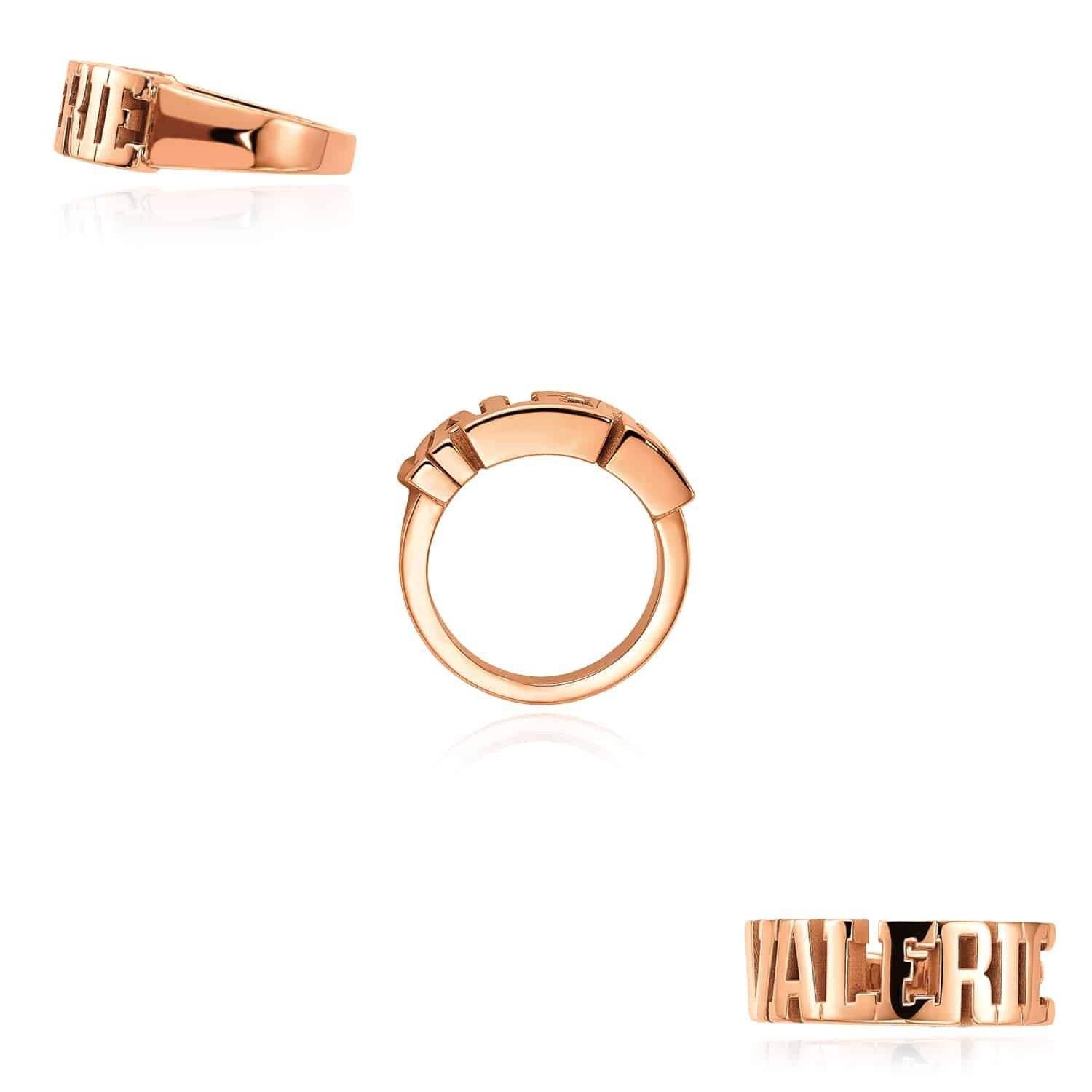 Personalized 14K White Gold Rose Custom Bold Block Name Ring