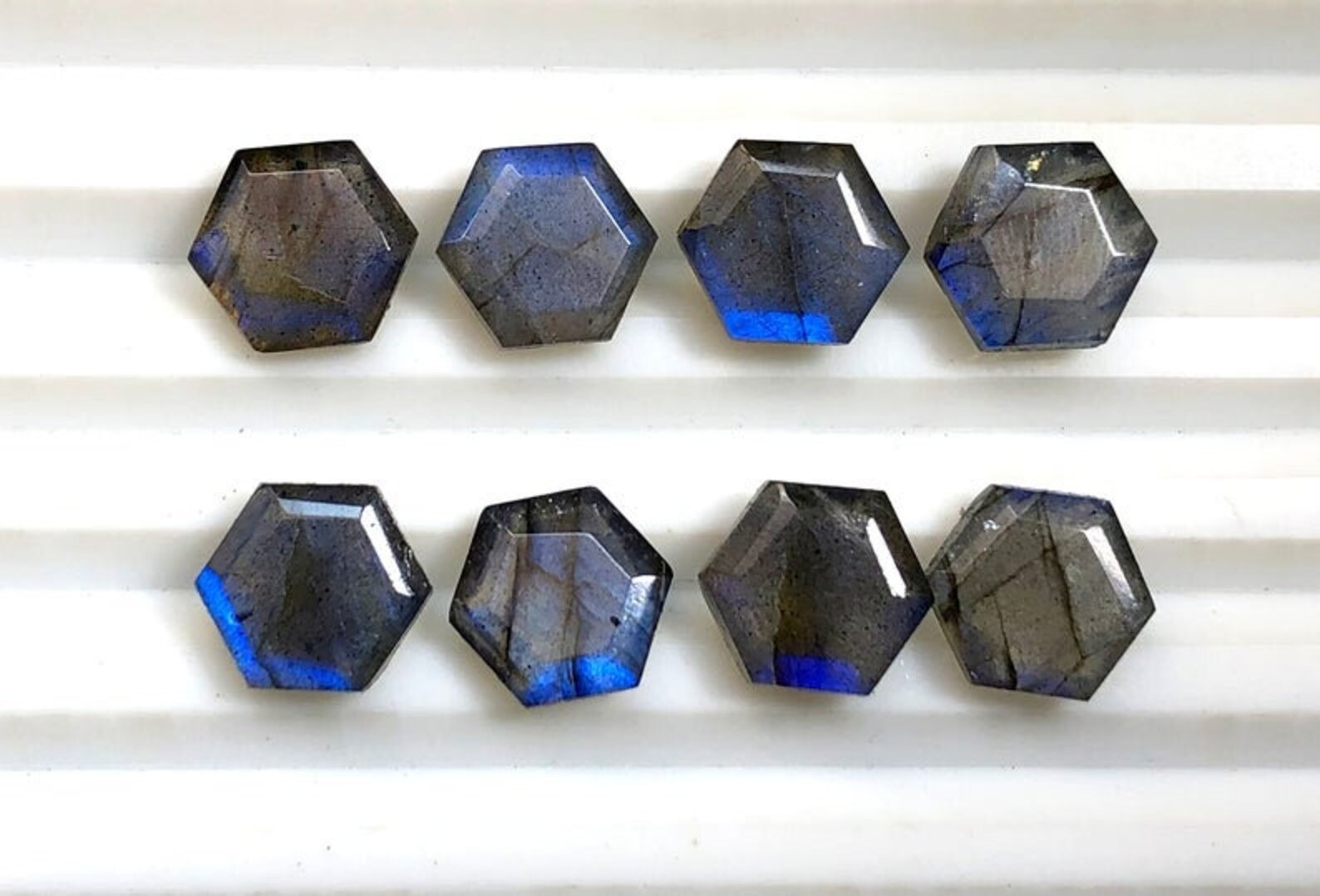 Natural Blue Labradorite Hexagon Step Cut 10mm to 15mm Loose Gemstone