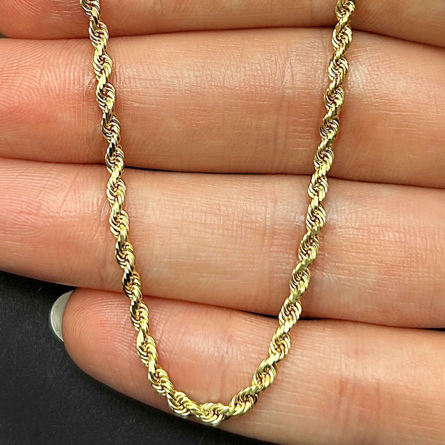 Solid Real 18K Gold 2.5mm Diamond-Cut Rope Chain Necklace 16 18″ 20″ 22″ 24″ 26″