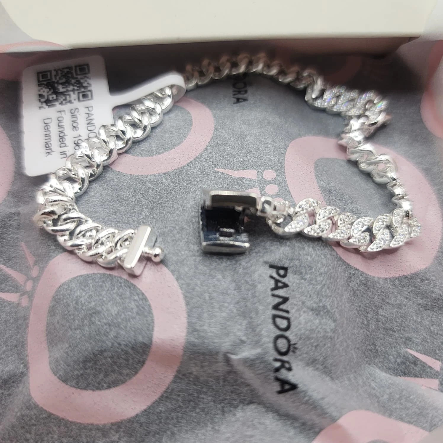 PANDORA S925 ALE TIMELESS PAVÉ CUBAN BRACELET AUTHENTIC 593008C01 Free Shipping!