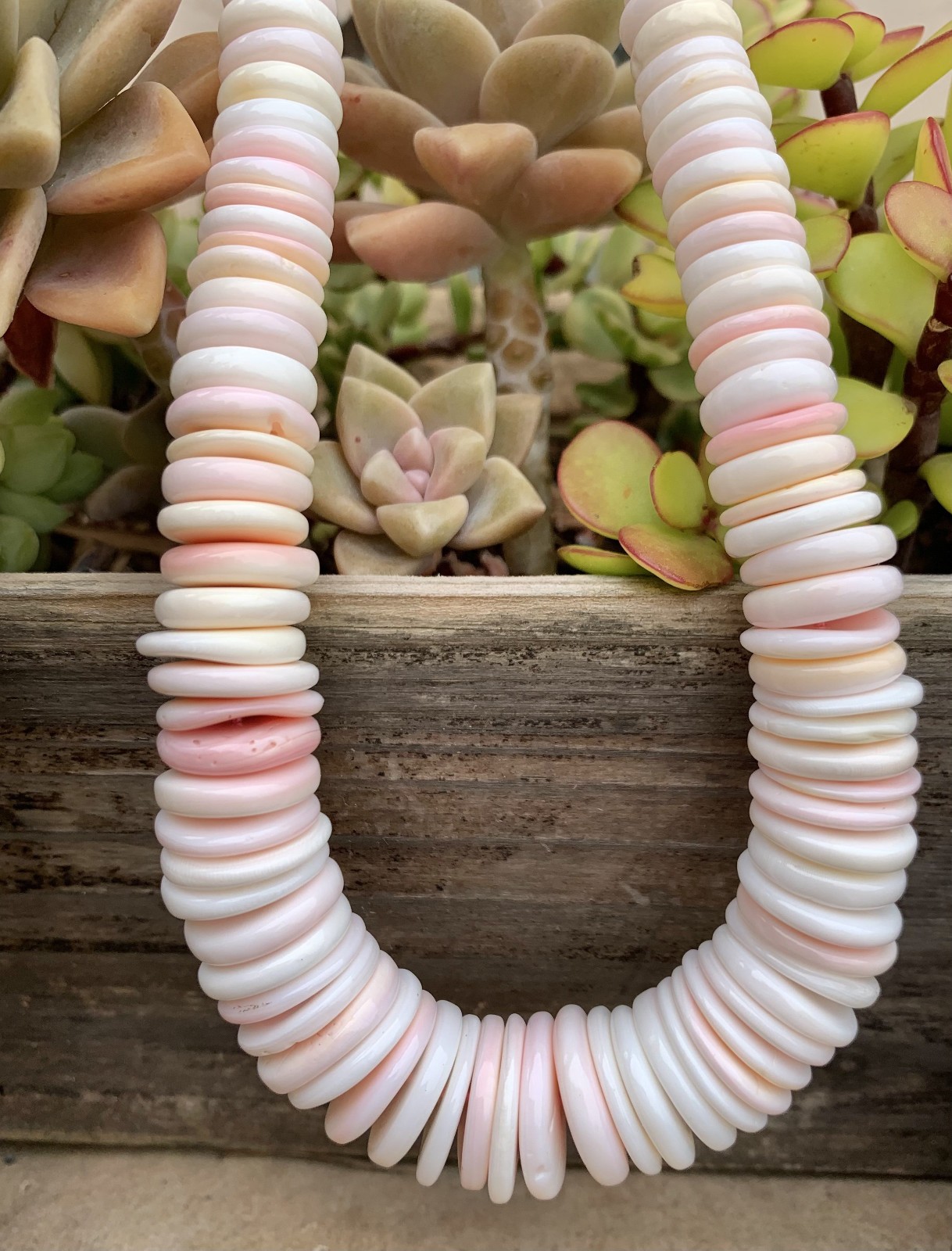 Pink, Peach, Cream and White Conch Large Beaded Shell Necklace, Just Made