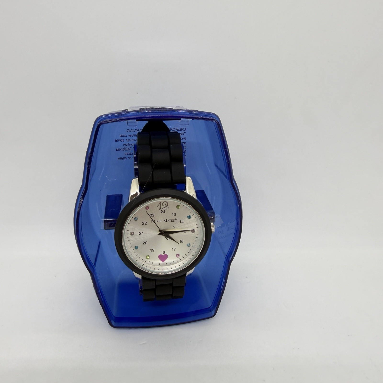 Nurse Mates Sparkle nurse watch water-resistant Silicone strap – Black Silver