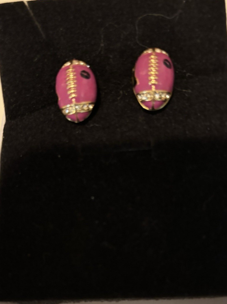 Betsey Johnson Football Stud Earrings RARE Pink Maroon Sparkles