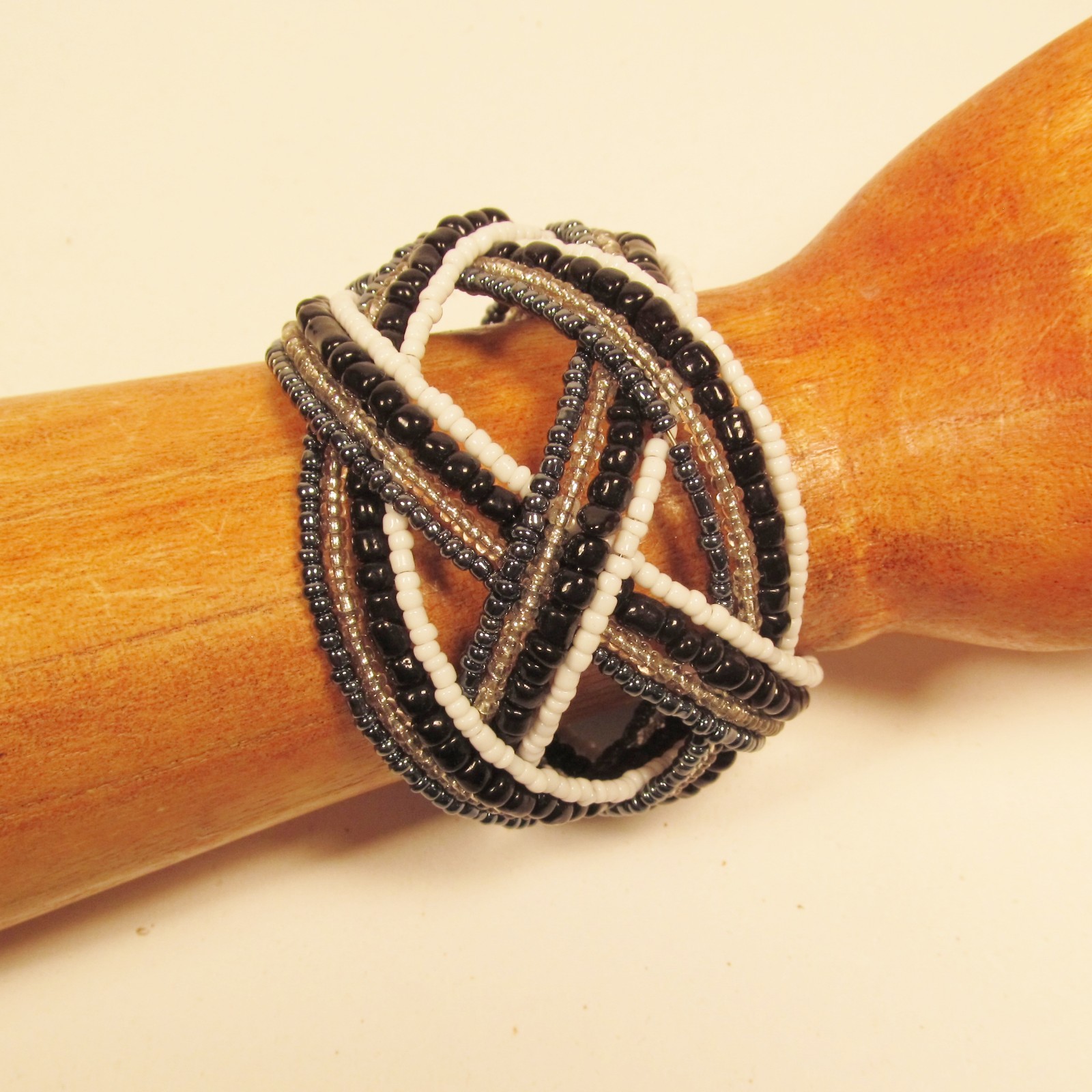 6PC Handmade Bali Beaded Black Multi Color Braided Cuff Bracelet WHOLESALE LOT