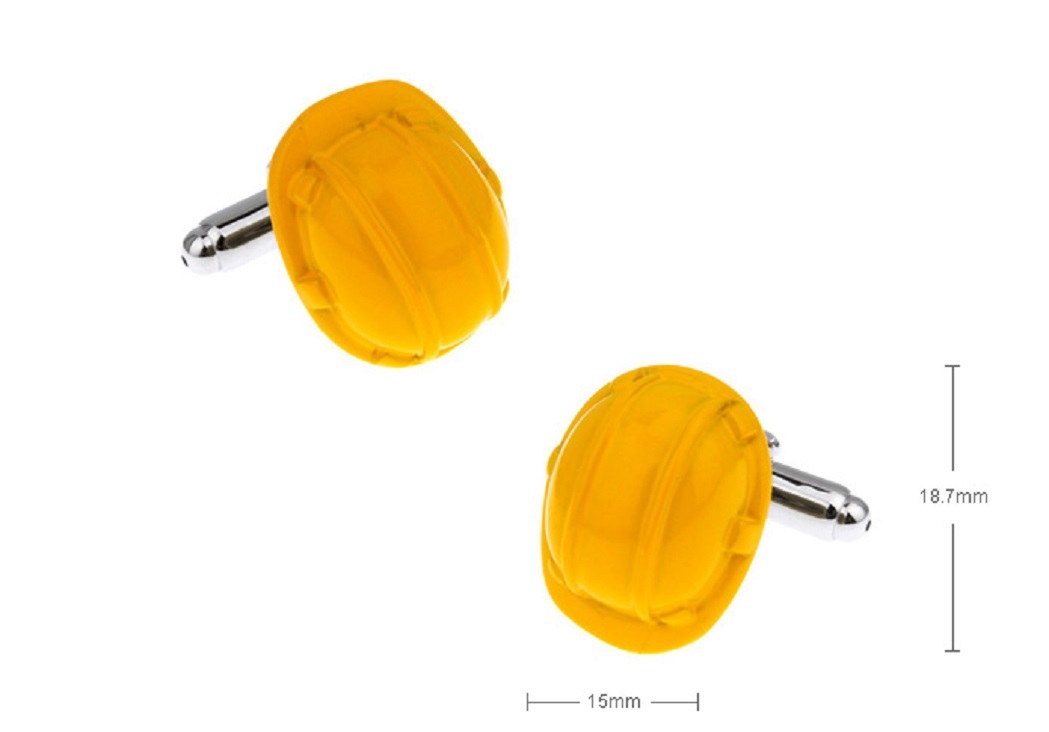 Construction Hard Hat Pair Cufflinks Wedding Fancy Gift Box & Polishing Cloth