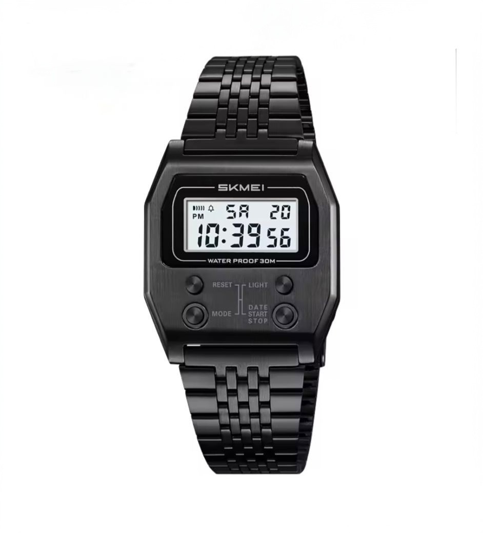 Waterproof Retro Racing StopWatch Stainless Steel Sport Luxury Electronic Black