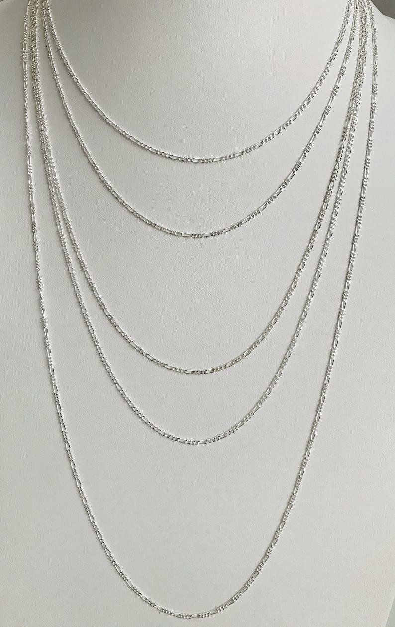 925 Sterling Silver 2mm Figaro Link Chain Necklace/ Cadena de Plata Pura – F050