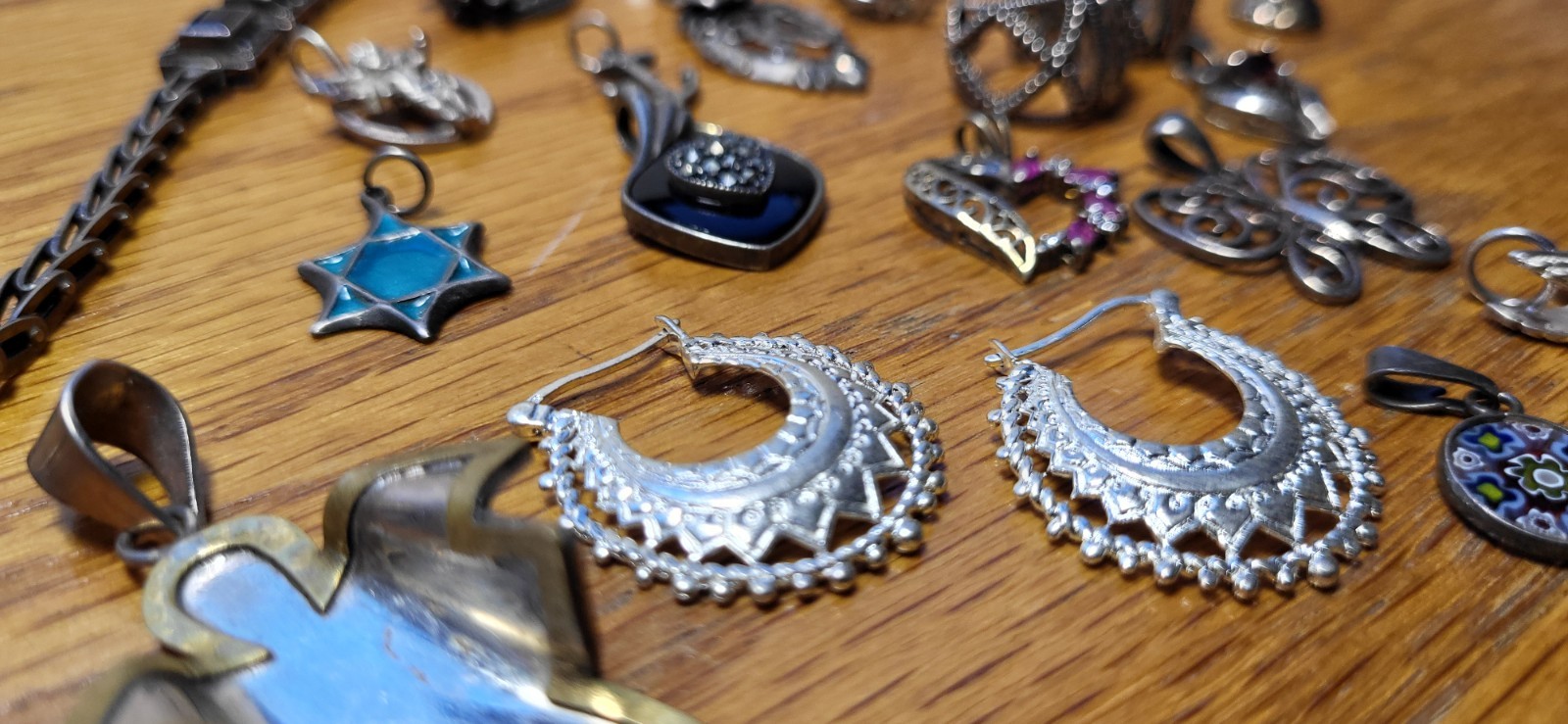 70+grams 22 Pices MARKED 925,SILVER EARRING,PENDANTS, BRACELET.WEARABLE,SELLABLE