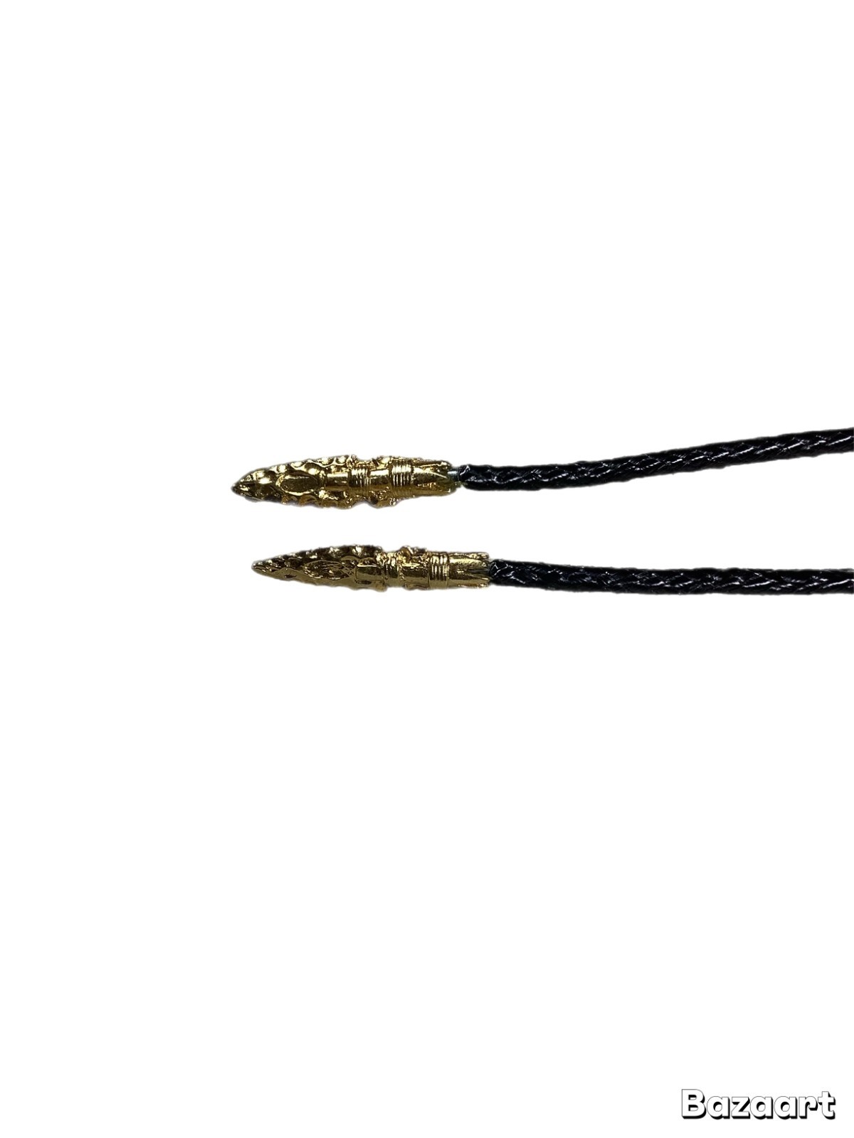 Vintage Gold Tone Arrowhead Bolo Tie Amber Stone Black Leather Cord (217)