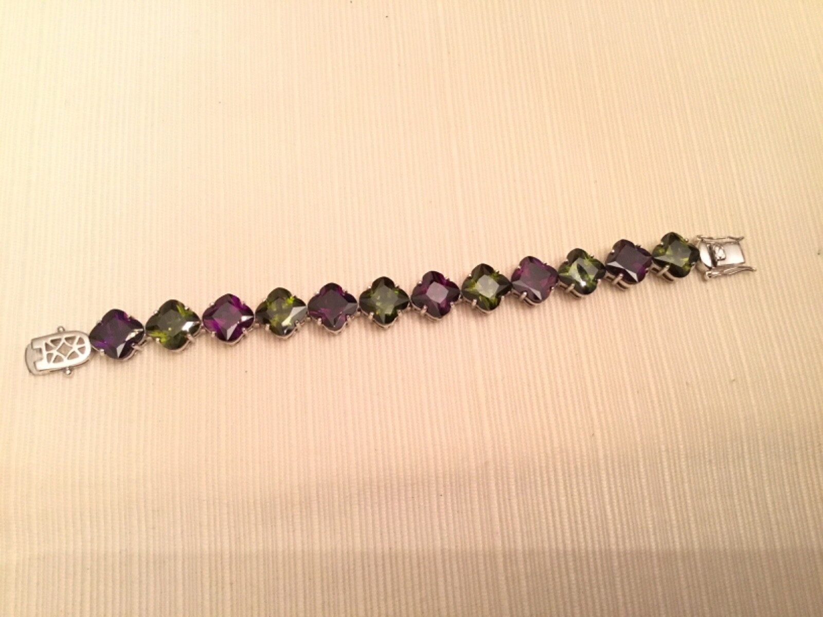 Sterling Silver PURPLE AND GREEN QUARTZ TENNIS BRACELET 6.5” DESIGNER SIGNED JJJ