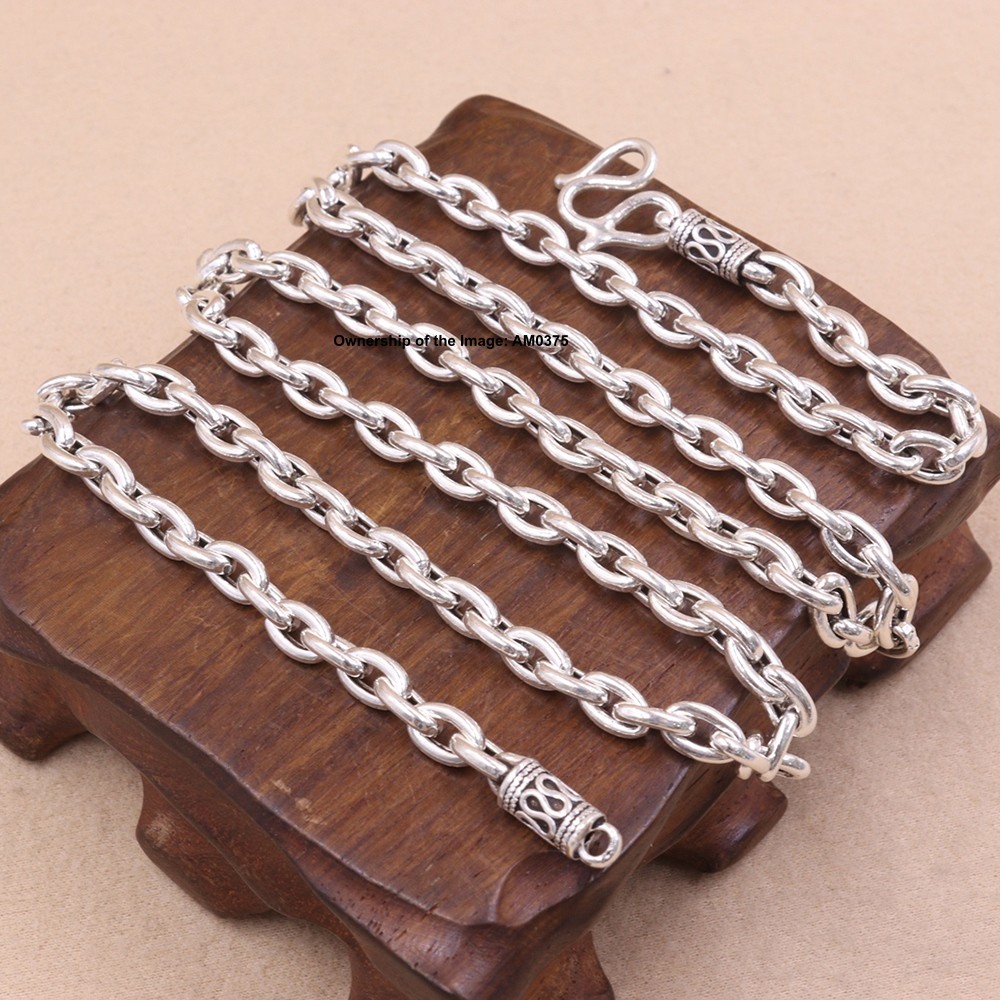 24inch Real S999 Fine Silver Necklace 5mm Cable Link Chain Necklace Jewelry