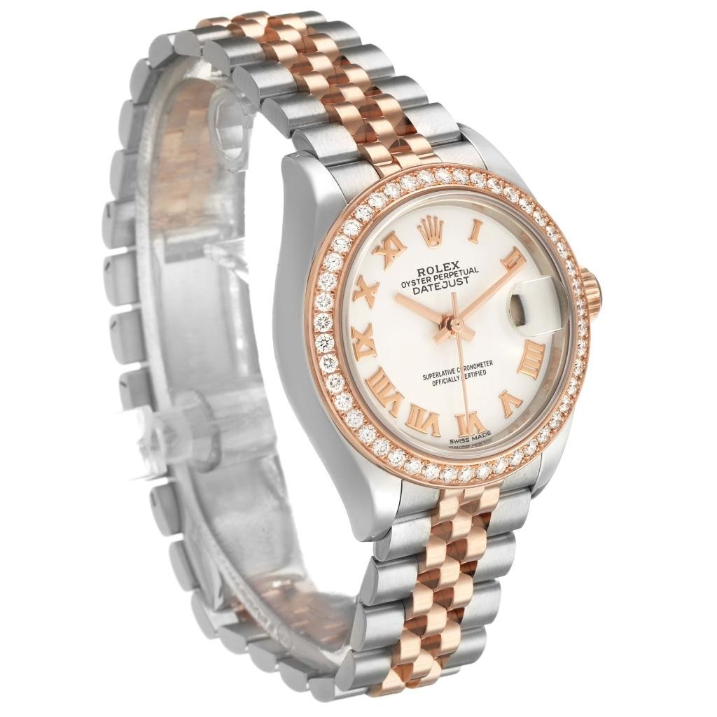 Rolex Datejust 28 White Roman Dial Steel Rose Gold Diamond Ladies Watch 279381