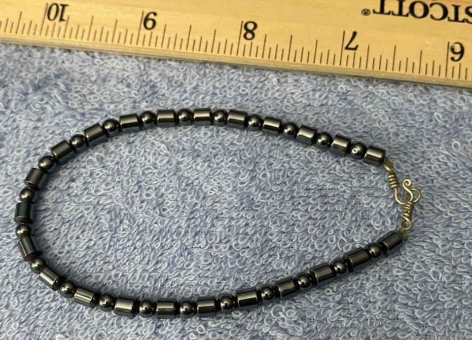 Vintage Hematite Beaded Bracelet-8 inch-4 mm Beads