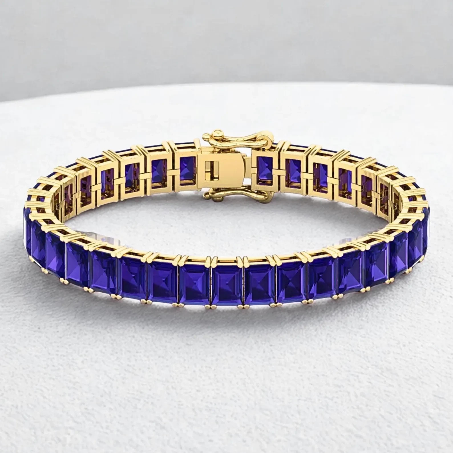 6 Ct Baguette Simulated Sapphire 925 YellowSterling Silver Women Tennis Bracelet