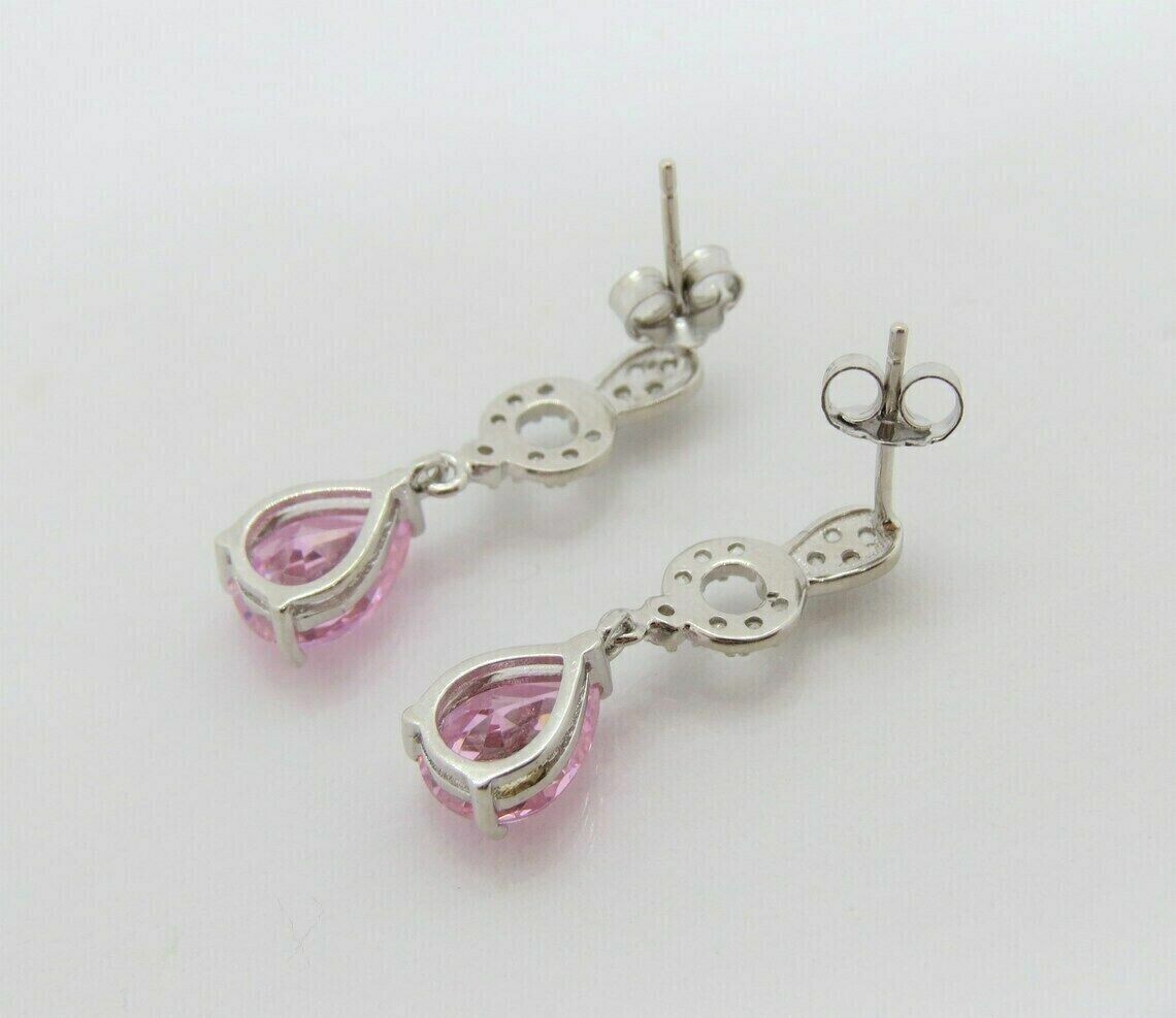 4 Ct Pear Cut Simulated Pink Sapphire Drop/Dangle Earrings 14K White Gold Plated